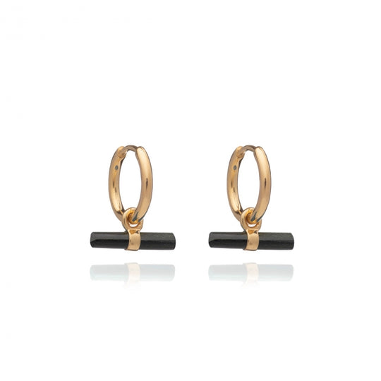 Mini Onyx Huggie Hoop Earrings - Gold - TBE20ONGP