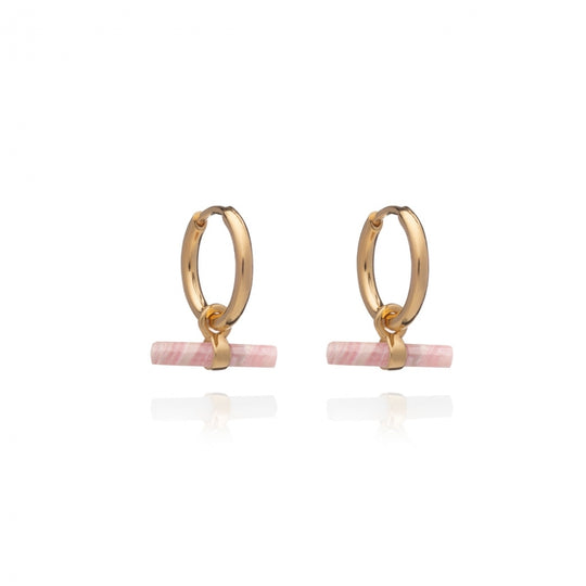 Mini Rose T-Bar Huggie Hoop Earrings - Gold - TBE20RHGP