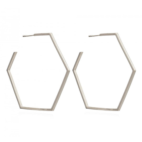 Oversized Hexagon Hoop Earrings - Silver - HXE22S
