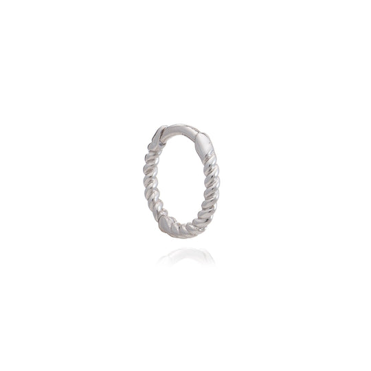 Rope Twist Huggie Hoop Earring - White Gold - PCEH42WG
