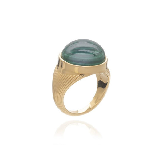 Round Malachite Cabochon Statement Ring, Size N - Gold - TBR1MLGP
