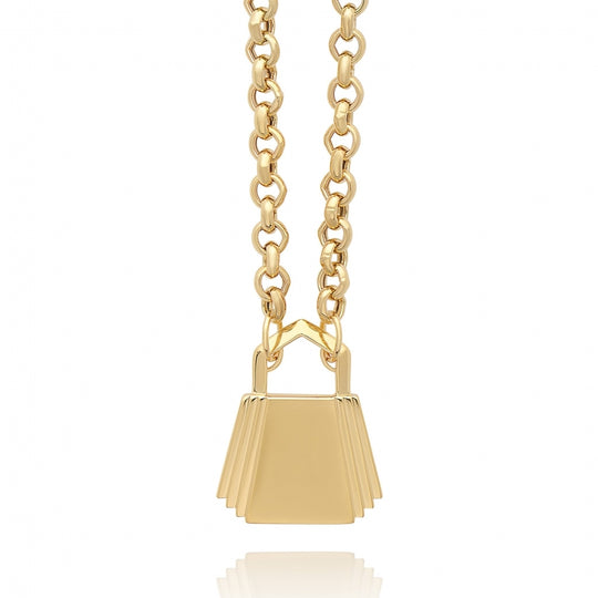 Statement Art Deco Padlock Necklace - Gold - HXPN1GP