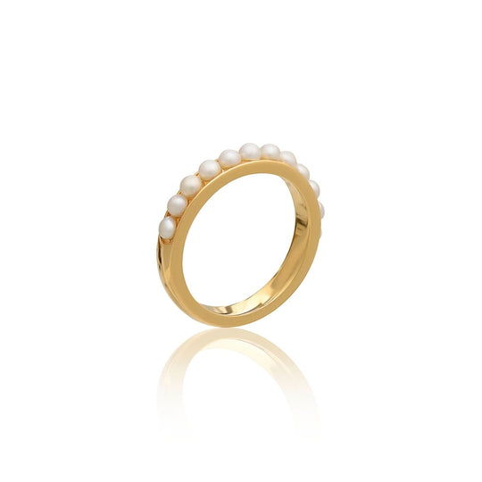 Studded Pearl Ring, Size P - Gold - PLR09PGP