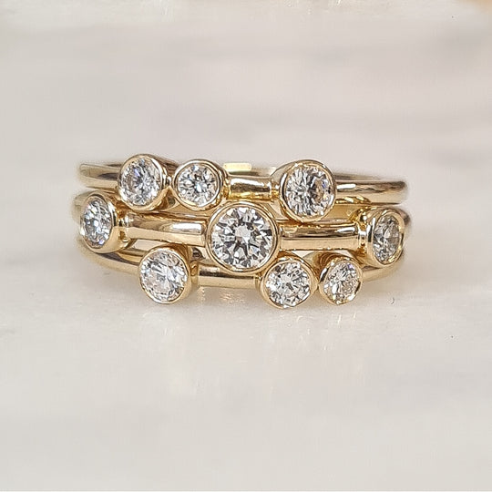 18ct Gold Round Brilliant Cut Diamond Bubble Ring - 0.85ct