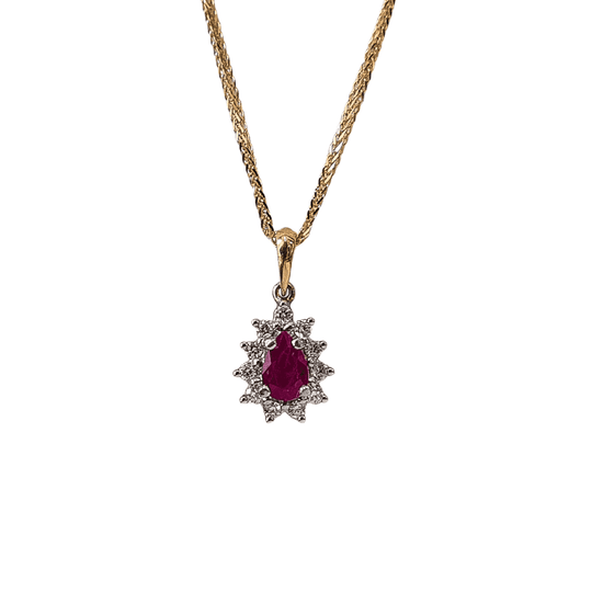 18ct Gold Ruby and Diamond Cluster Pendant