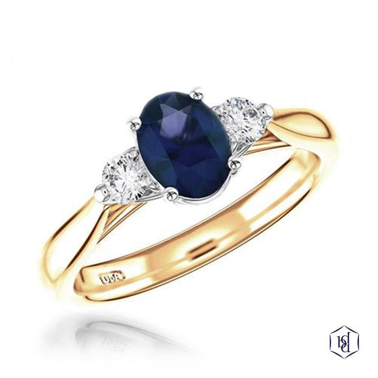 18ct Gold Sapphire & Diamond Three Stone Ring - 0.89ct