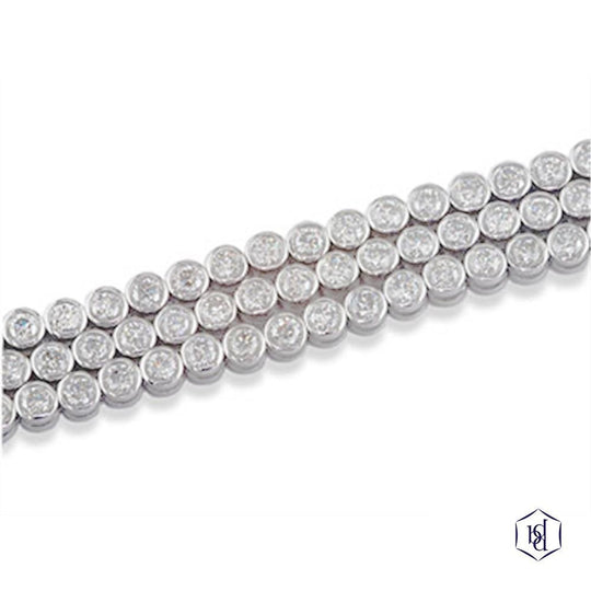 18ct White Gold 3 Row Diamond Line Bracelet - 7.08ct