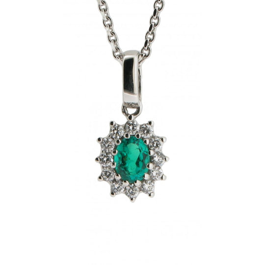 18ct White Gold Emerald and Diamond Pendant 7950EW