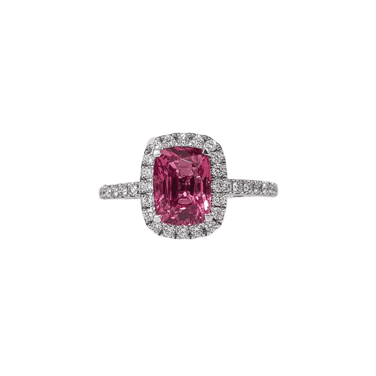 18ct White Gold Pink Spinel and Diamond Cluster Ring