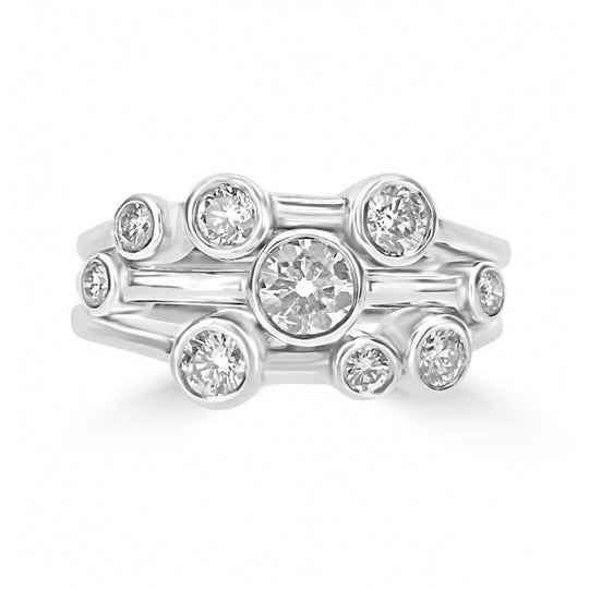 18ct White Gold Round Brilliant Cut Diamond Bubble Ring - 1.04ct