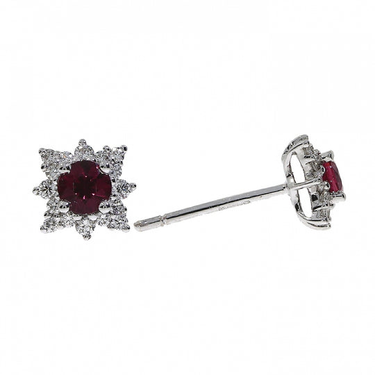 18ct White Gold Ruby and Diamond Star Stud Earrings