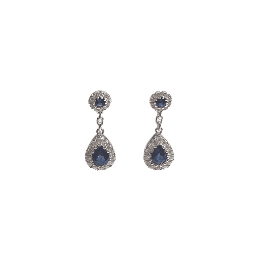 18ct White Gold Sapphire and Diamond Drop Earrings