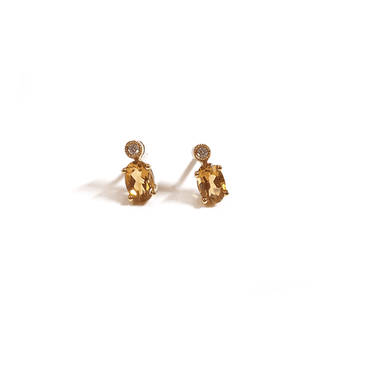 18ct Yellow Gold Citrine and Diamond Stud Earrings