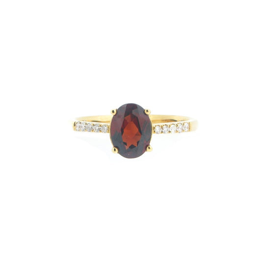 18ct Yellow Gold Garnet & Diamond Ring