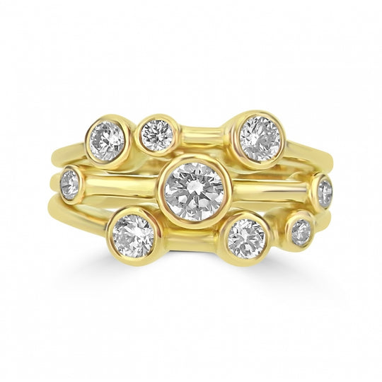18ct Yellow Gold Round Brilliant Cut Diamond Bubble Ring - 1.02ct