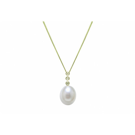18ct Yellow Gold Teardrop Pearl & Diamond Pendant