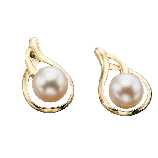 9ct Yellow White Freshwater Pearl Swirl Earring