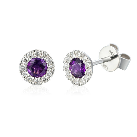 Amethyst & Diamond Stud Earrings - White Gold - NTE409AMD-9WG