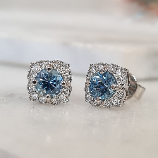 Aquamarine and Diamond Stud Earrings - 07-572