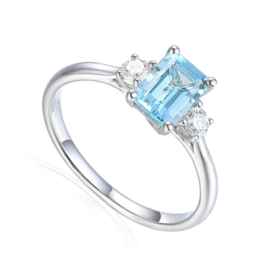 Aquamarine & Diamond 3 Stone Ring - White Gold - NTR2112AQD-9WG