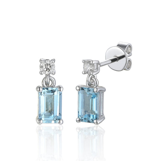 Aquamarine & Diamond Drop Earrings - White Gold