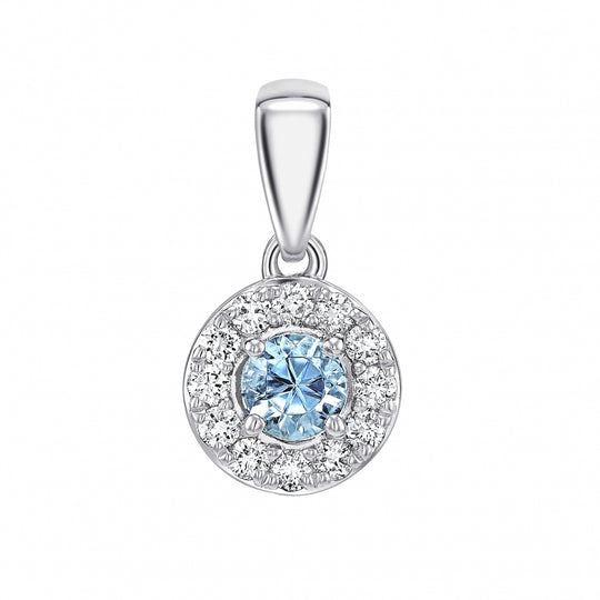 Aquamarine & Diamond Cluster Pendant - White Gold - NTP409AQD-9WG