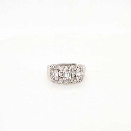 Baguette 3 Stone Diamond Halo Ring - 0.69ct
