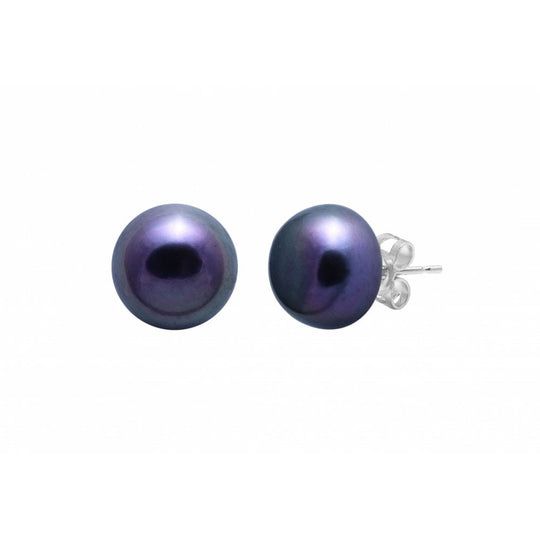 Black Button Pearl Stud Earrings