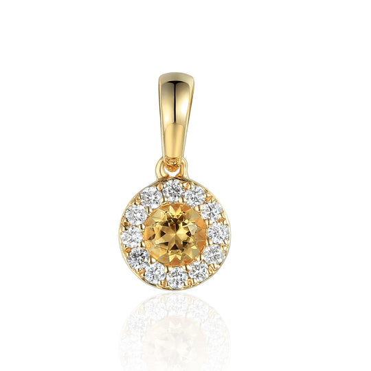 Citrine & Diamond Cluster Pendant - Yellow Gold - NTP409CITD-9YG