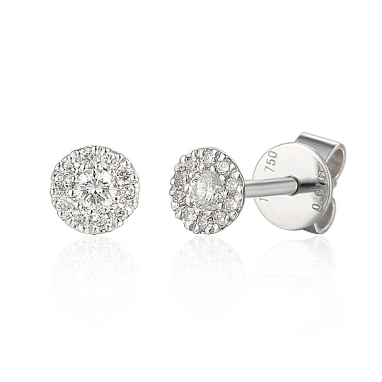Diamond Cluster Stud Earrings - White Gold - NTE409D-9WG