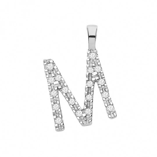 Diamond Initial M Pendant Necklace - White Gold - DIN0005M