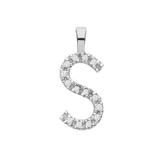 Diamond Initial S Pendant Necklace - White Gold - DIN0005S