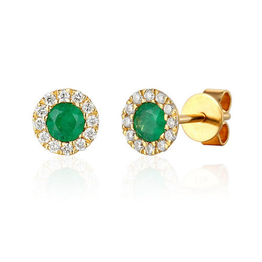 Emerald & Diamond Stud Earrings - Yellow Gold - NTE409EMD-9YG