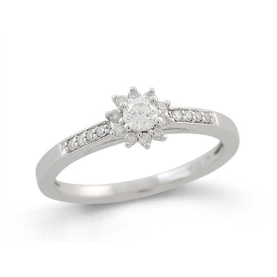 Flower Style Diamond Ring - 9ct White Gold