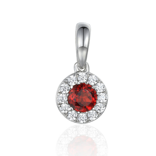 Garnet & Diamond Cluster Pendant - White Gold - NTP409GARD-9WG