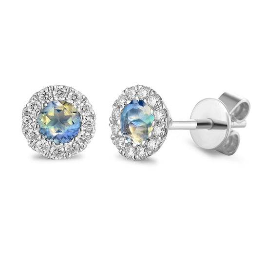 Moonstone & Diamond Stud Earrings - White Gold - NTE409MOOND-9WG