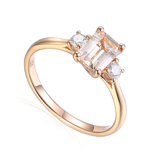 Morganite & Diamond 3 Stone Ring - Rose Gold - NTR2112MORD-9RG
