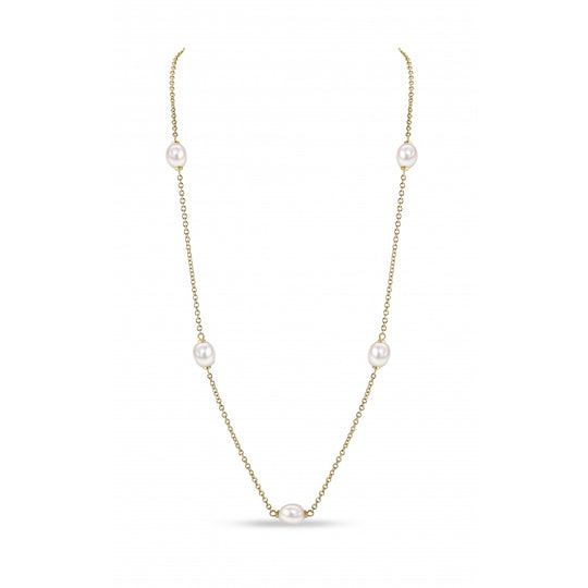 Oval Pearl Chain Necklace, 31" - Gold - MAN8-YG-OVAL-31