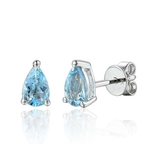 Pear Shaped Aquamarine Stud Earrings - White Gold