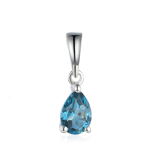 Pear Shaped Blue Topaz Pendant - White Gold