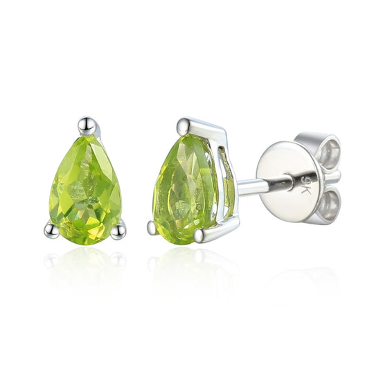 Pear Shaped Peridot Stud Earrings - White Gold