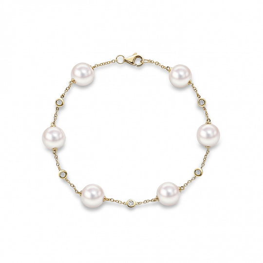Pearl & Diamond Chain Bracelet - Gold - MAB9-YG-AKOYA