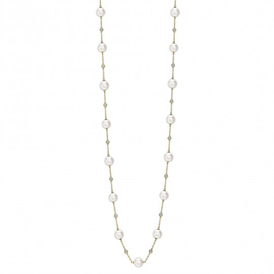 Pearl & Diamond Chain Necklace - Gold - MAN9-YG-AKOYA