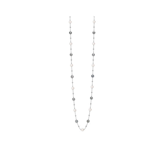 Pearl & Diamond Chain Necklace - White Gold - MAN9-WG-MULTI
