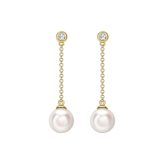 Pearl & Diamond Drop Earrings - Gold - A0192-YG