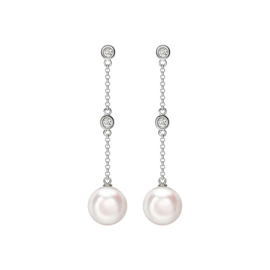 Pearl & Diamond Drop Earrings - White Gold - A0204-WG