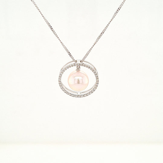 Pearl & Diamond Pendant - White Gold - PA014-WG