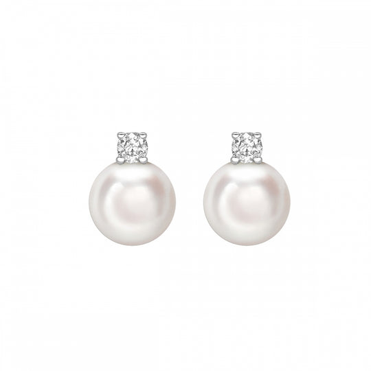 Pearl & Diamond Stud Earrings - White Gold - A0210-WG