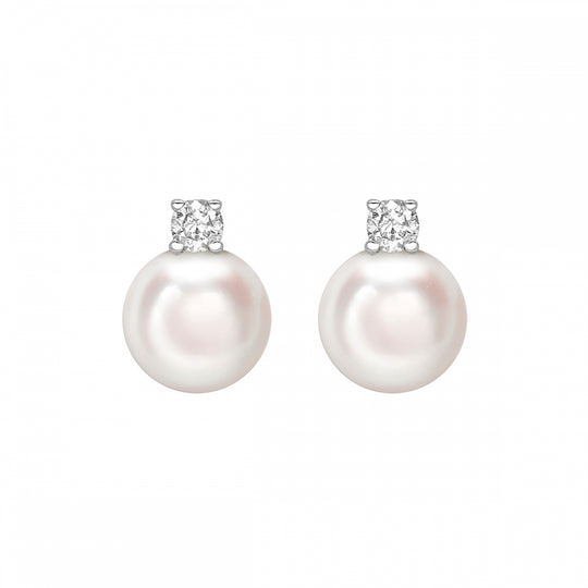 Pearl & Diamond Stud Earrings - White Gold - A0211-WG