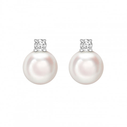 Pearl & Diamond Stud Earrings - White Gold - A0212-WG